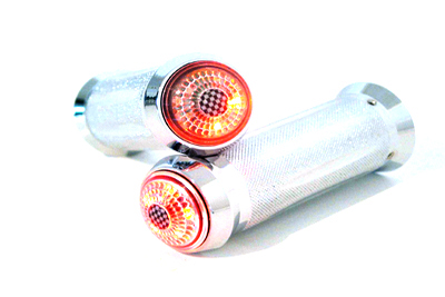 Chrome Knurled Style LED Grip Set for 1974-UP Harley & Customs - Click Image to Close